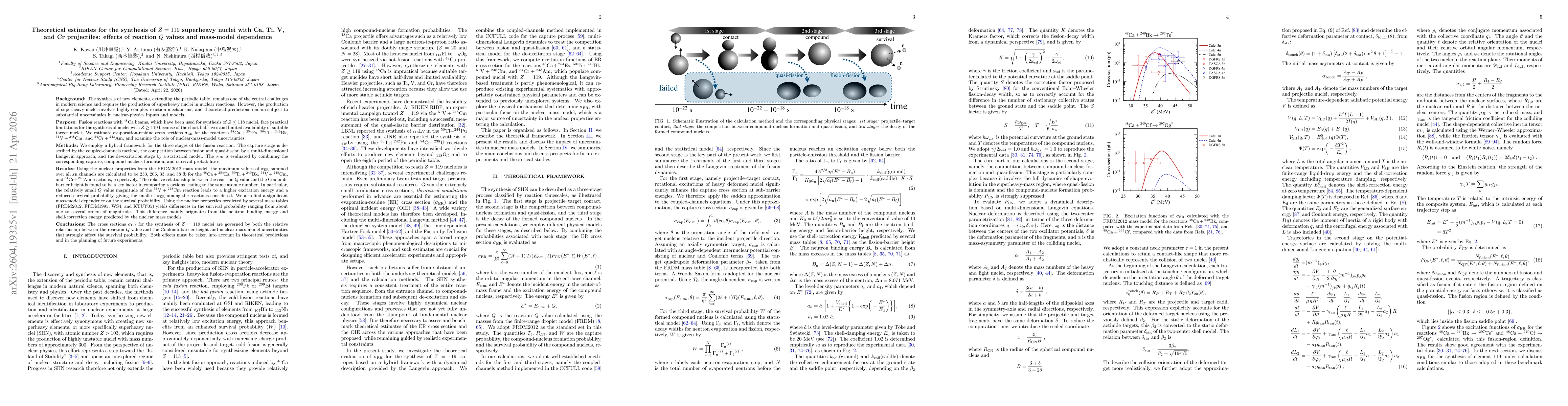 Thumbnail for Theoretical estimates for the synthesis of $Z=119$ superheavy nuclei with Ca, Ti, V, and Cr projectiles: effects of reaction $Q$ values and mass-model dependence