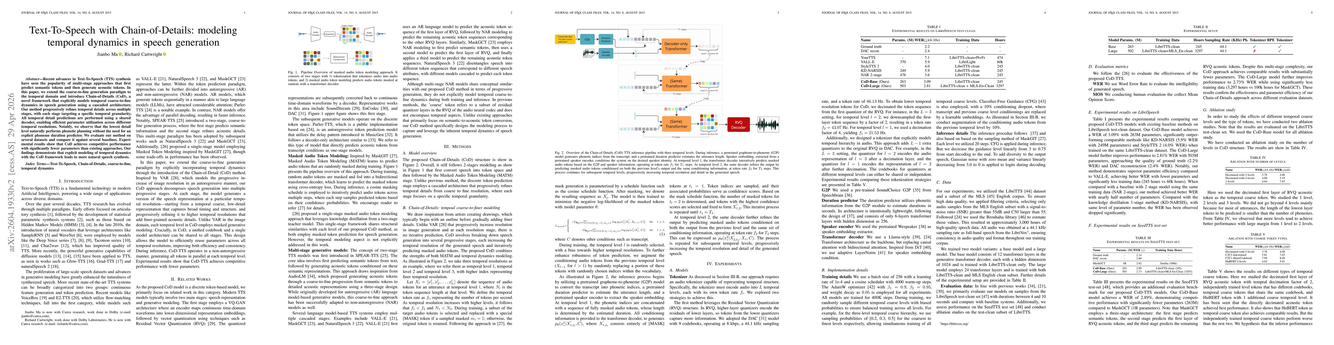 Thumbnail for Text-To-Speech with Chain-of-Details: modeling temporal dynamics in speech generation