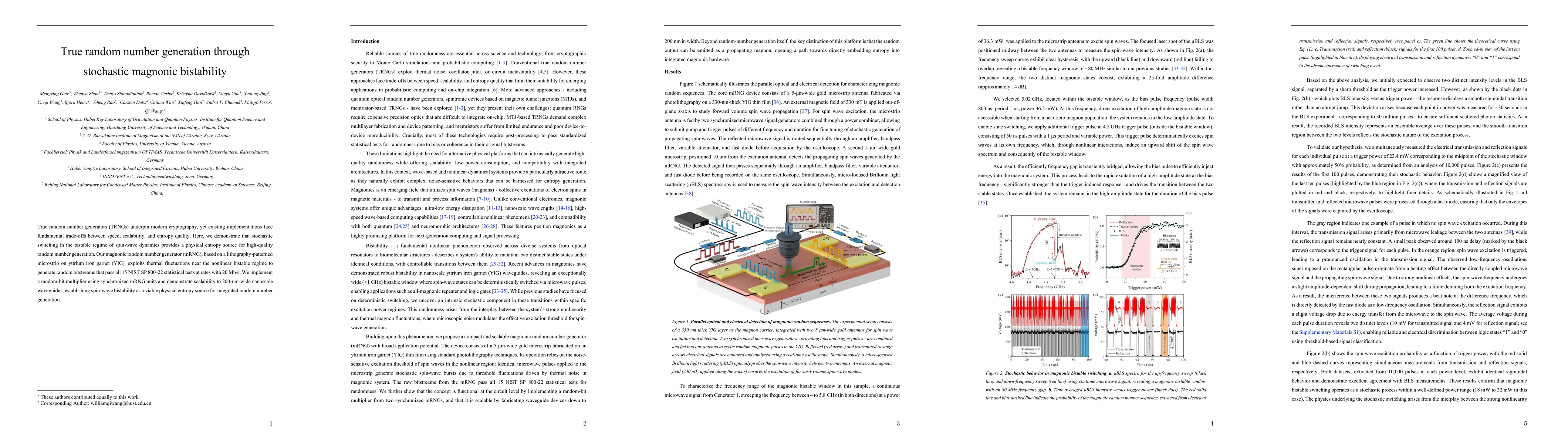 Thumbnail for True random number generation through stochastic magnonic bistability