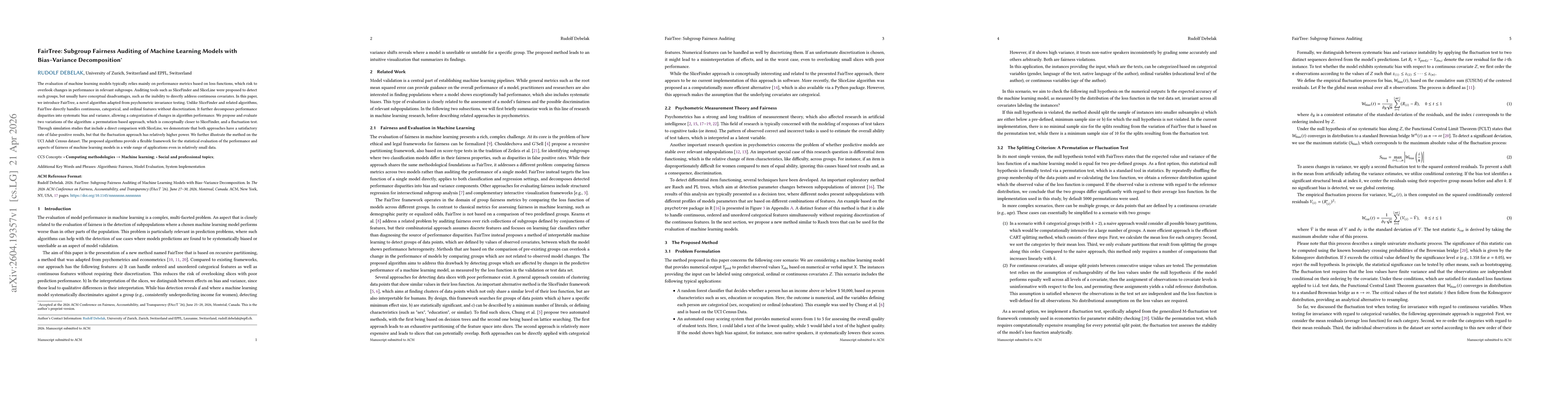 Thumbnail for FairTree: Subgroup Fairness Auditing of Machine Learning Models with Bias-Variance Decomposition