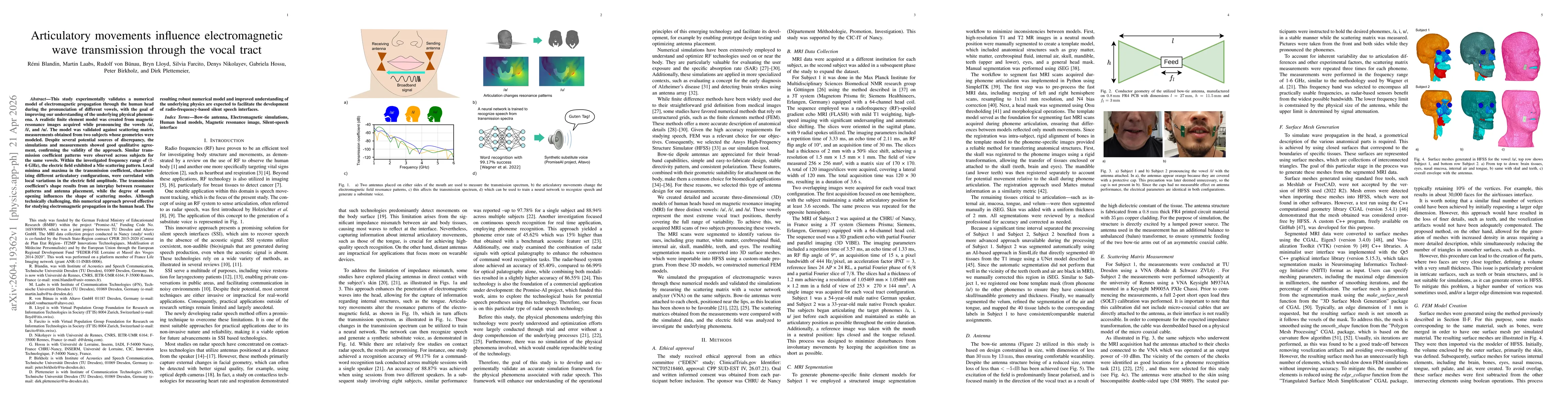 Thumbnail for Articulatory movements influence electromagnetic wave transmission through the vocal tract