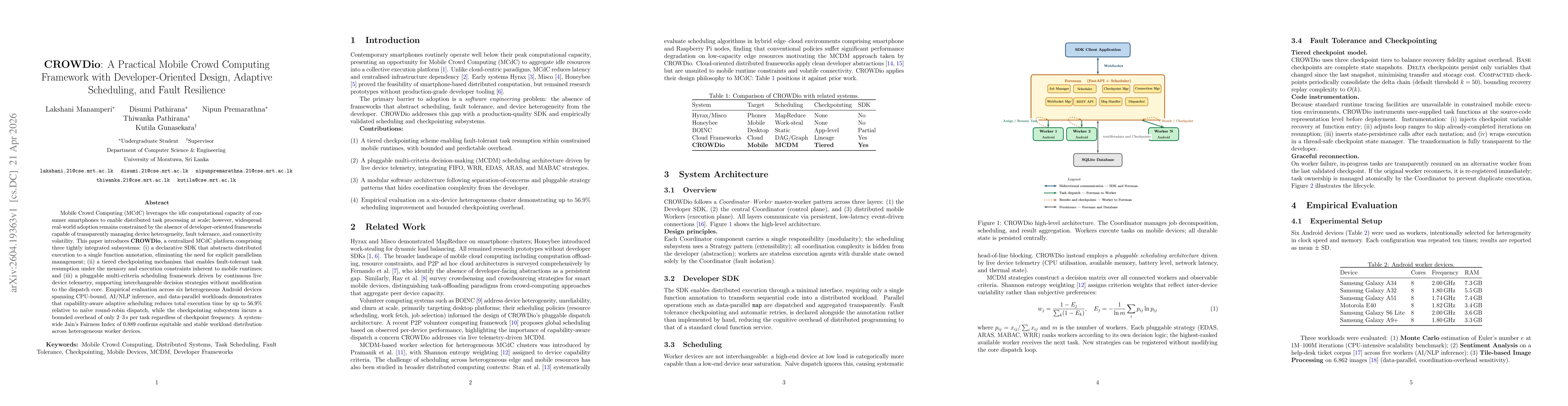 Thumbnail for CROWDio: A Practical Mobile Crowd Computing Framework with Developer-Oriented Design, Adaptive Scheduling, and Fault Resilience