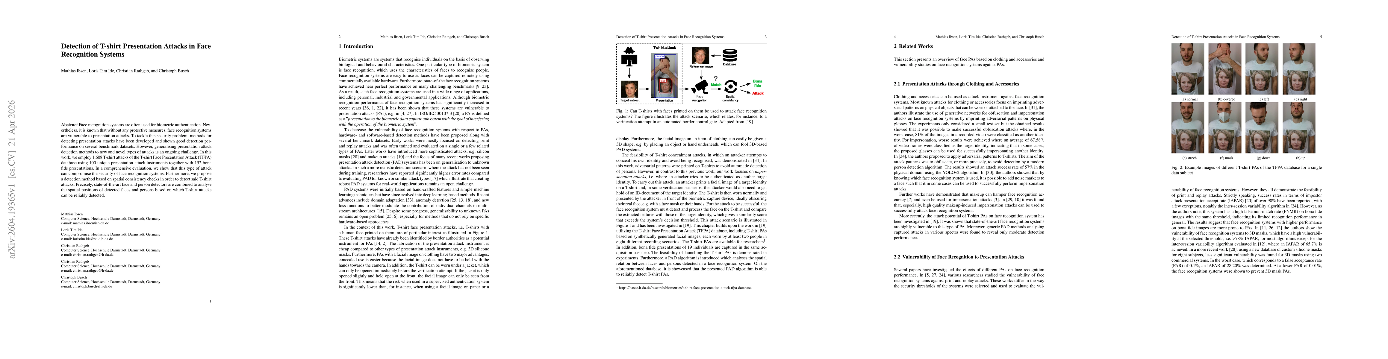 Thumbnail for Detection of T-shirt Presentation Attacks in Face Recognition Systems