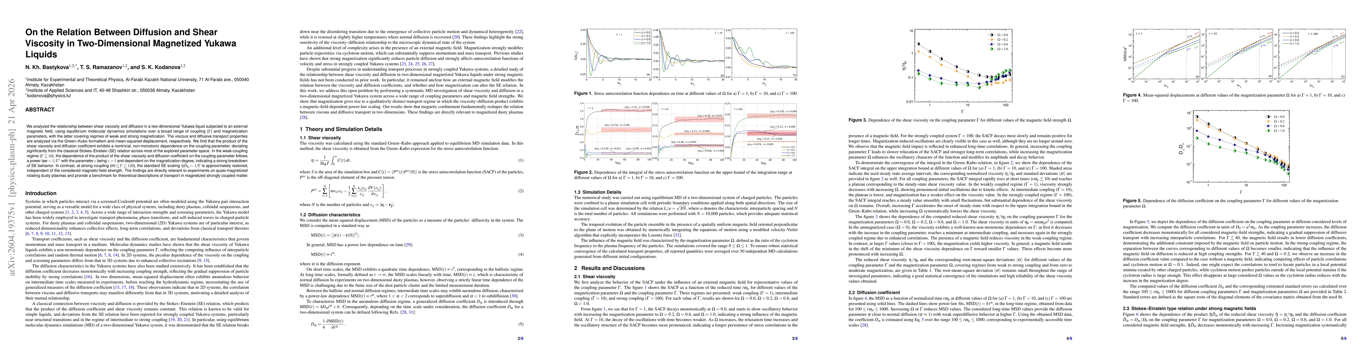 Thumbnail for On the Relation Between Diffusion and Shear Viscosity in Two-Dimensional Magnetized Yukawa Liquids