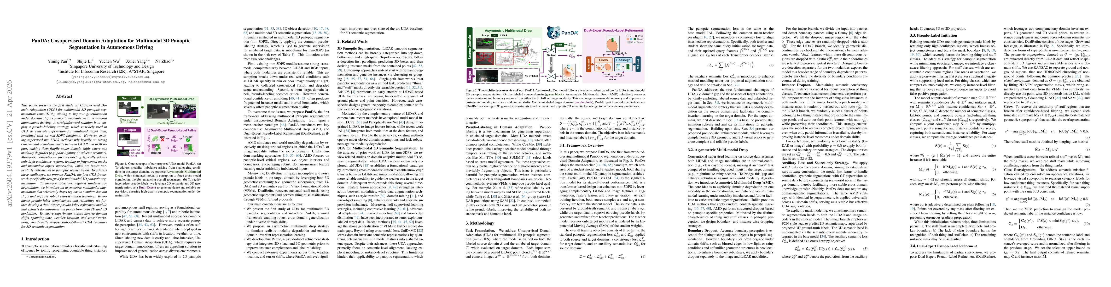 Thumbnail for PanDA: Unsupervised Domain Adaptation for Multimodal 3D Panoptic Segmentation in Autonomous Driving
