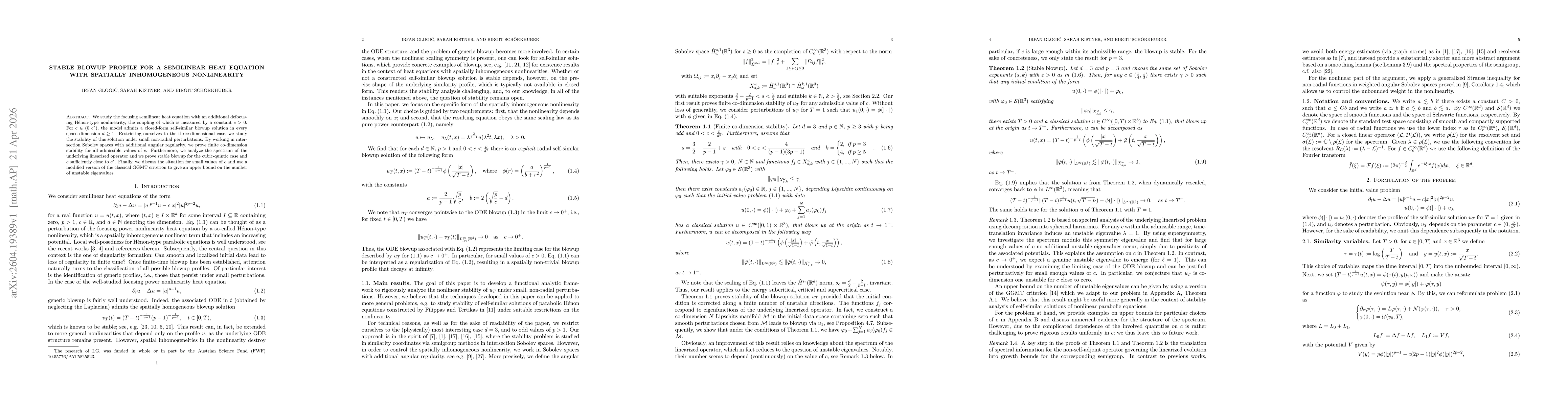 Thumbnail for Stable blowup profile for a semilinear Heat Equation with spatially inhomogeneous nonlinearity