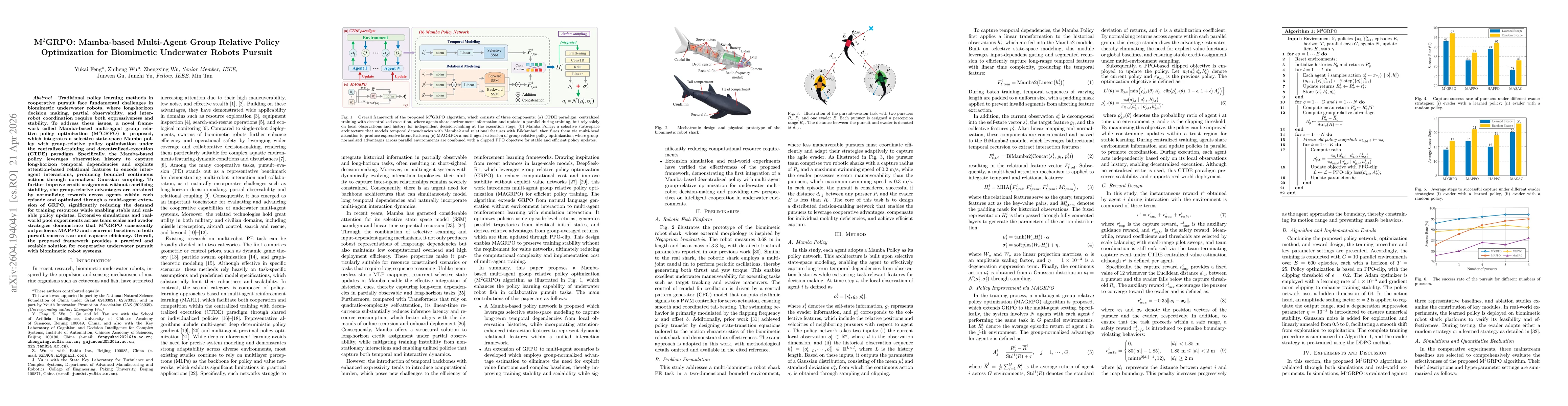 Thumbnail for M$^{2}$GRPO: Mamba-based Multi-Agent Group Relative Policy Optimization for Biomimetic Underwater Robots Pursuit