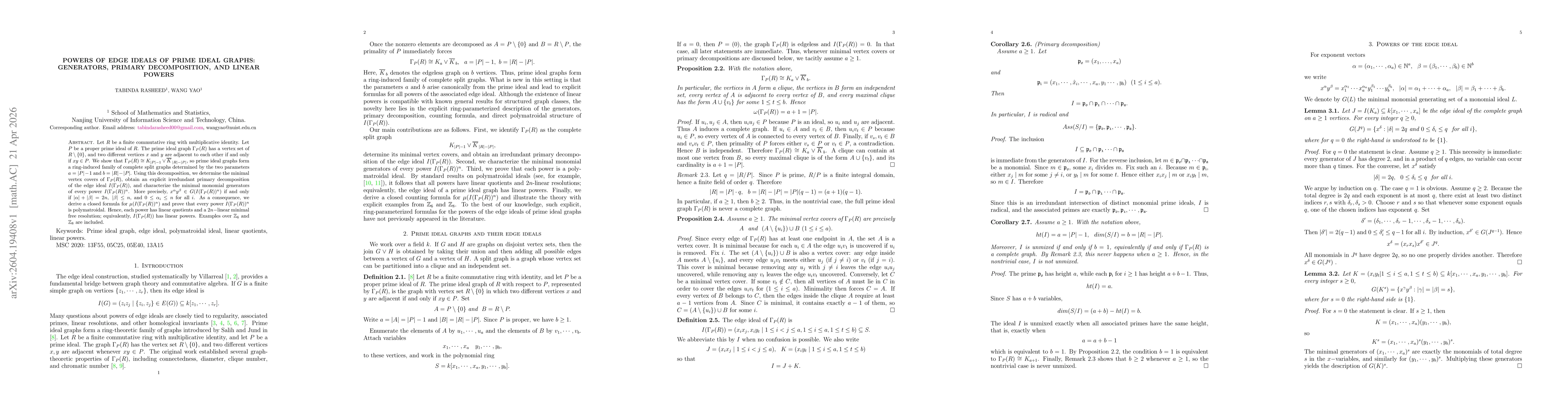 Thumbnail for Powers of Edge Ideals of Prime Ideal Graphs: Generators, Primary Decomposition, and Linear Powers