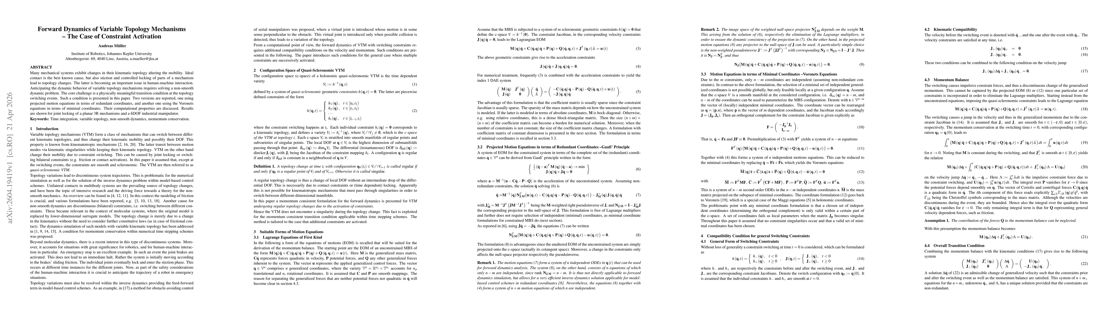 Thumbnail for Forward Dynamics of Variable Topology Mechanisms - The Case of Constraint Activation