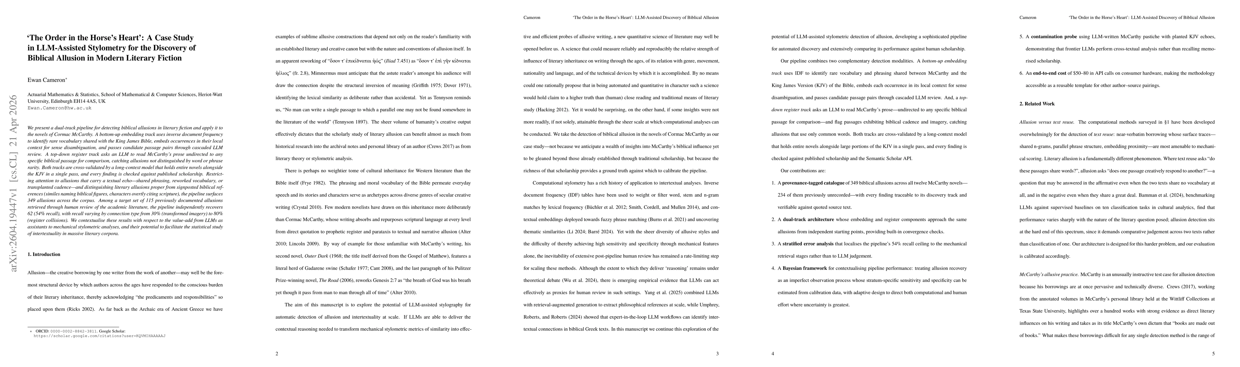 Thumbnail for 'The Order in the Horse's Heart': A Case Study in LLM-Assisted Stylometry for the Discovery of Biblical Allusion in Modern Literary Fiction