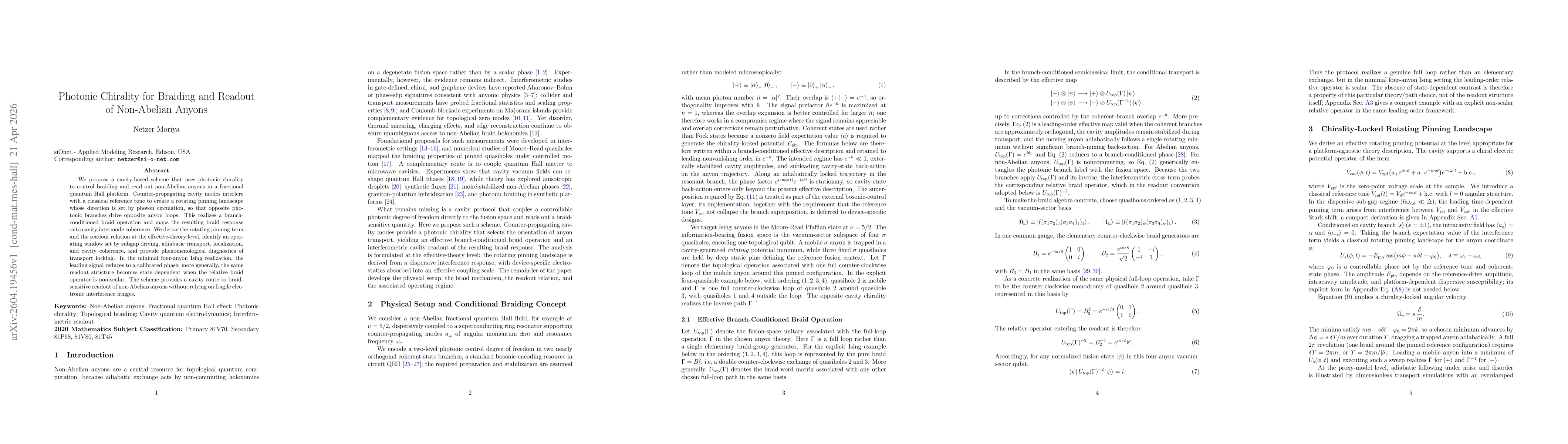 Thumbnail for Photonic Chirality for Braiding and Readout of Non-Abelian Anyons