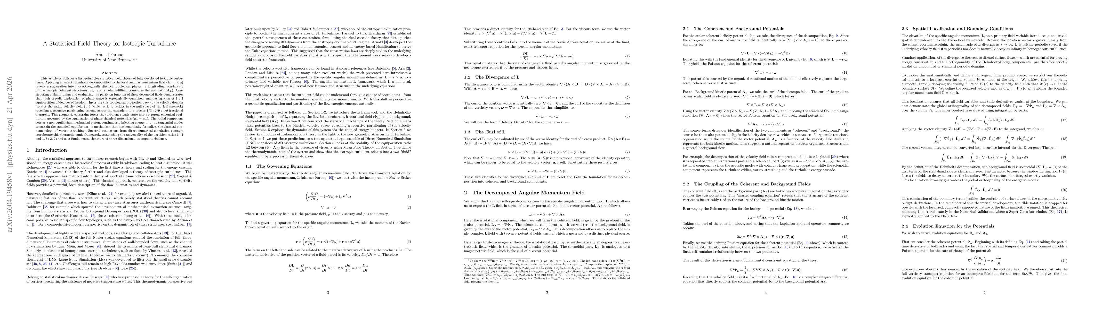 Thumbnail for A Statistical Field Theory for Isotropic Turbulence