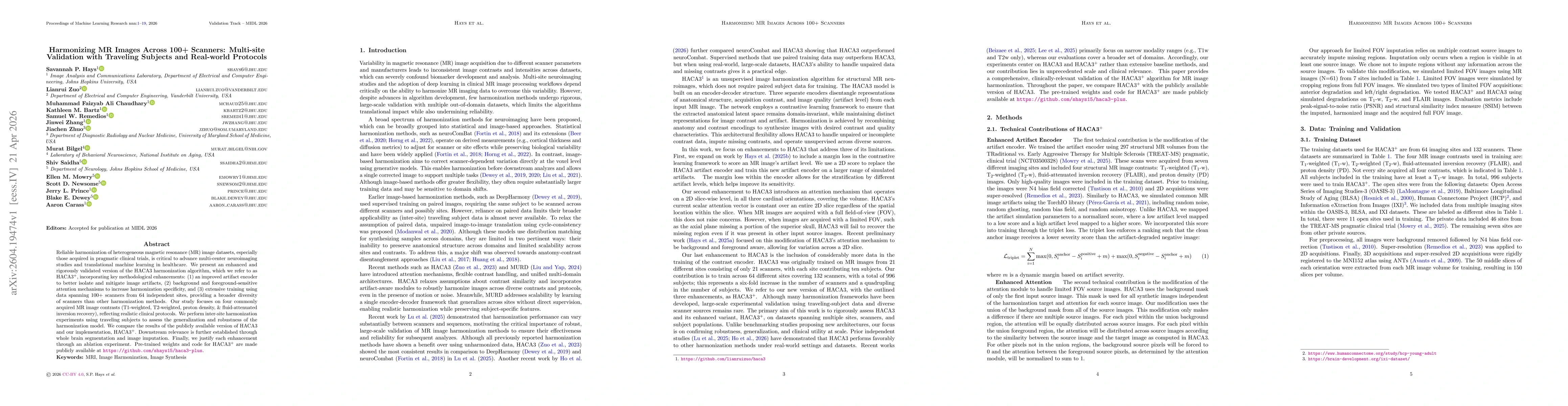 Thumbnail for Harmonizing MR Images Across 100+ Scanners: Multi-site Validation with Traveling Subjects and Real-world Protocols