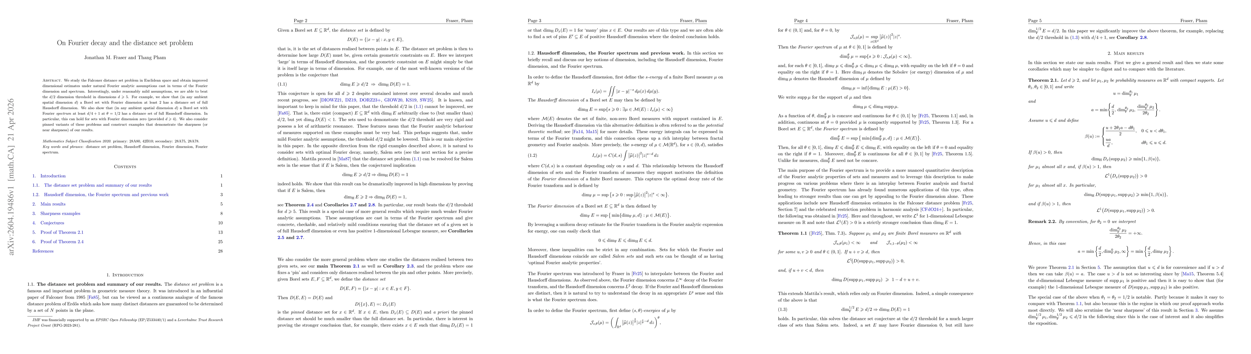 Thumbnail for On Fourier decay and the distance set problem