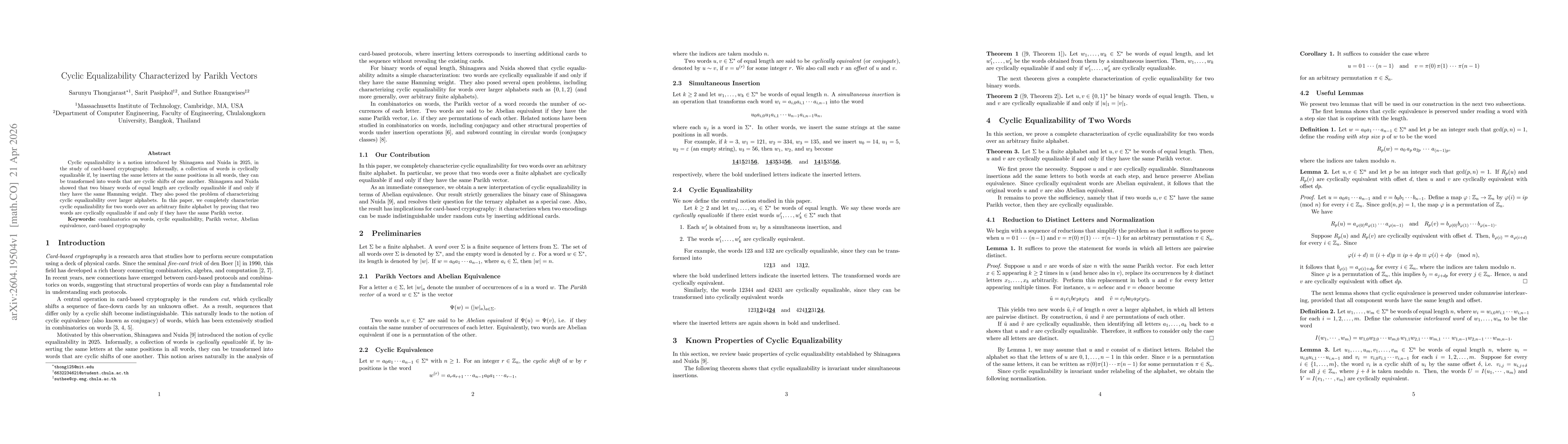 Thumbnail for Cyclic Equalizability Characterized by Parikh Vectors