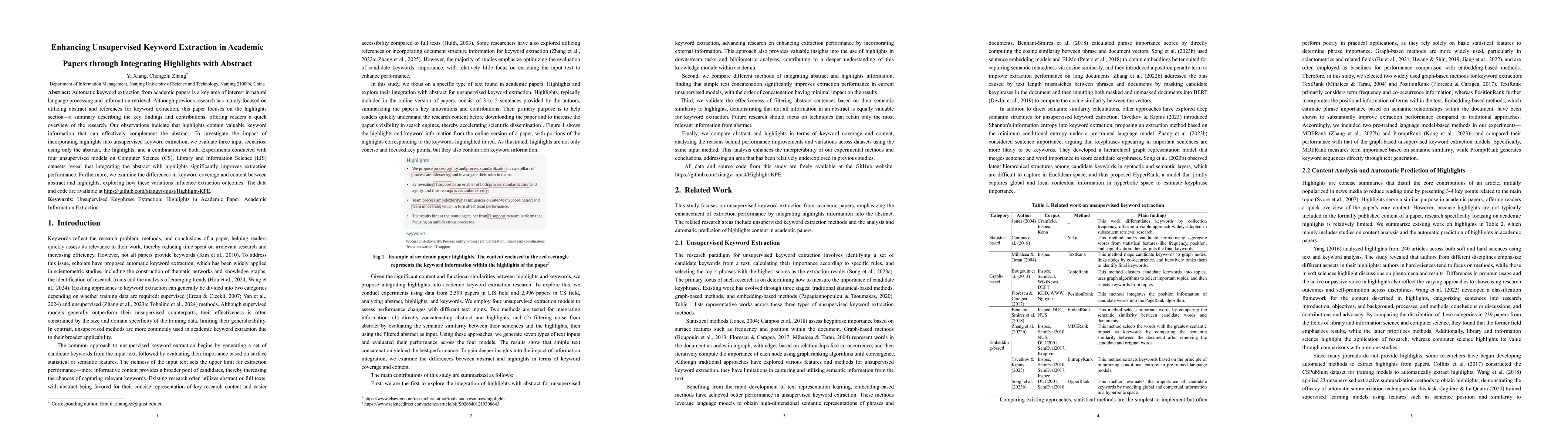 Thumbnail for Enhancing Unsupervised Keyword Extraction in Academic Papers through Integrating Highlights with Abstract