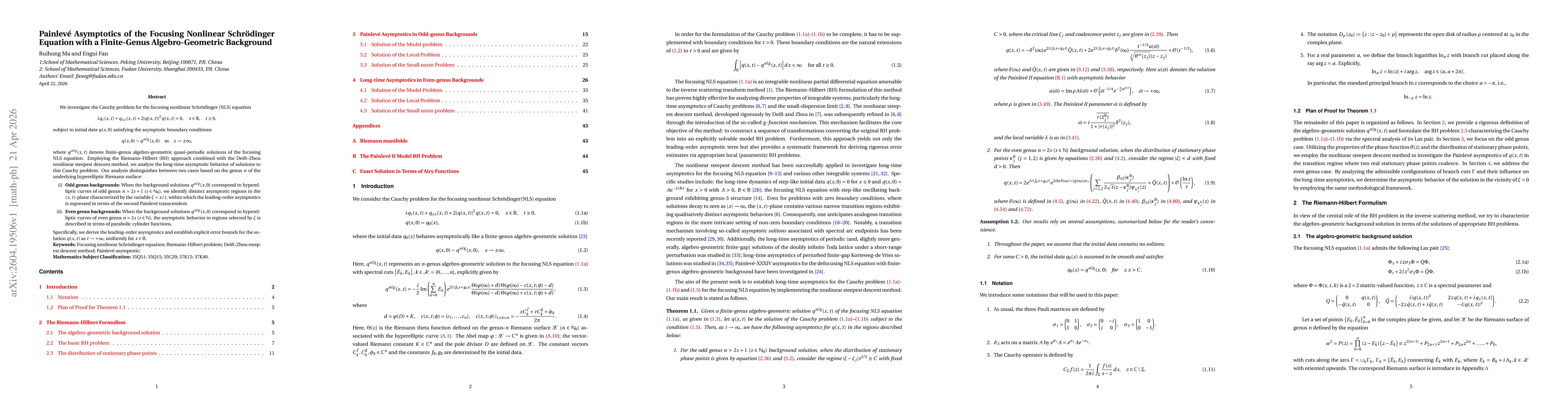 Thumbnail for Painlevé Asymptotics of the Focusing Nonlinear Schrödinger Equation with a Finite-Genus Algebro-Geometric Background