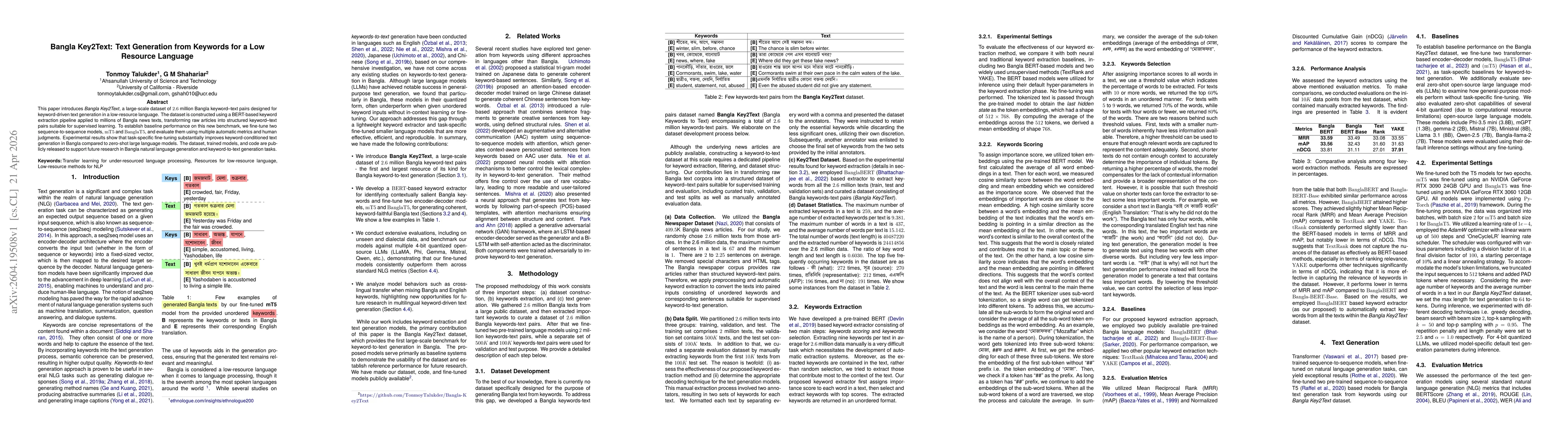 Thumbnail for Bangla Key2Text: Text Generation from Keywords for a Low Resource Language
