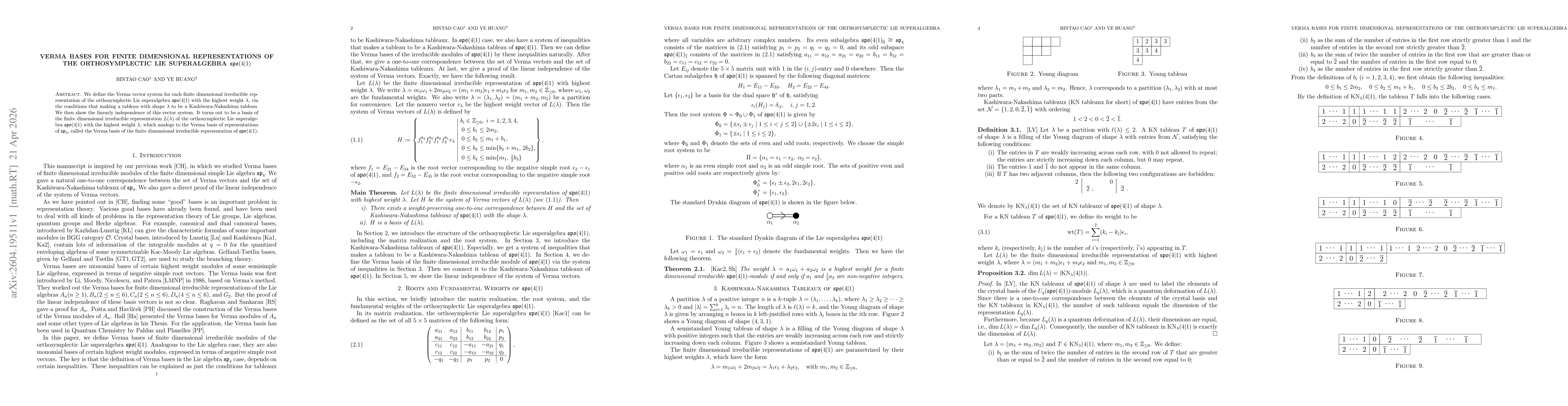 Thumbnail for Verma Bases for finite dimensional Representations of the orthosymplectic Lie superalgebra $\mathfrak{spo}(4|1)$