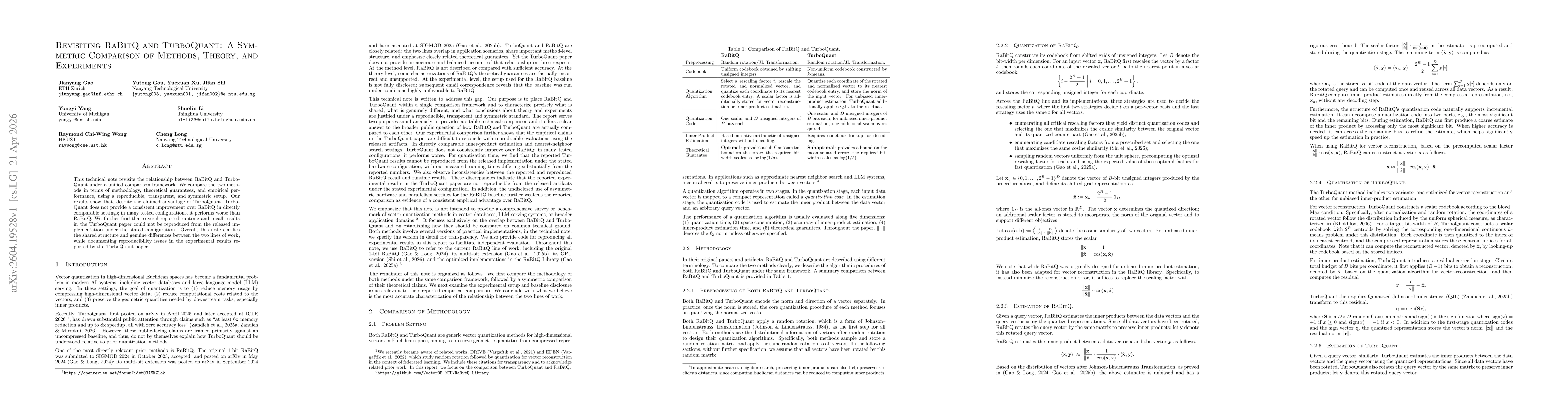 Thumbnail for Revisiting RaBitQ and TurboQuant: A Symmetric Comparison of Methods, Theory, and Experiments
