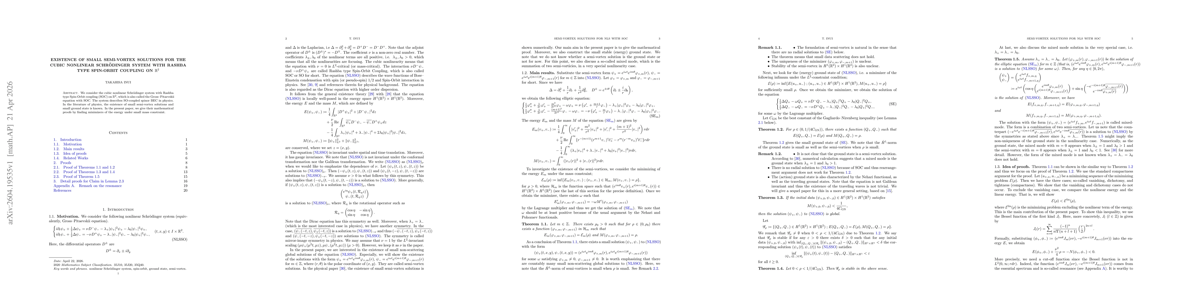 Thumbnail for Existence of small semi-vortex solutions for the cubic nonlinear Schrödinger system with Rashba type Spin-Orbit coupling on $\mathbb{R}^2$