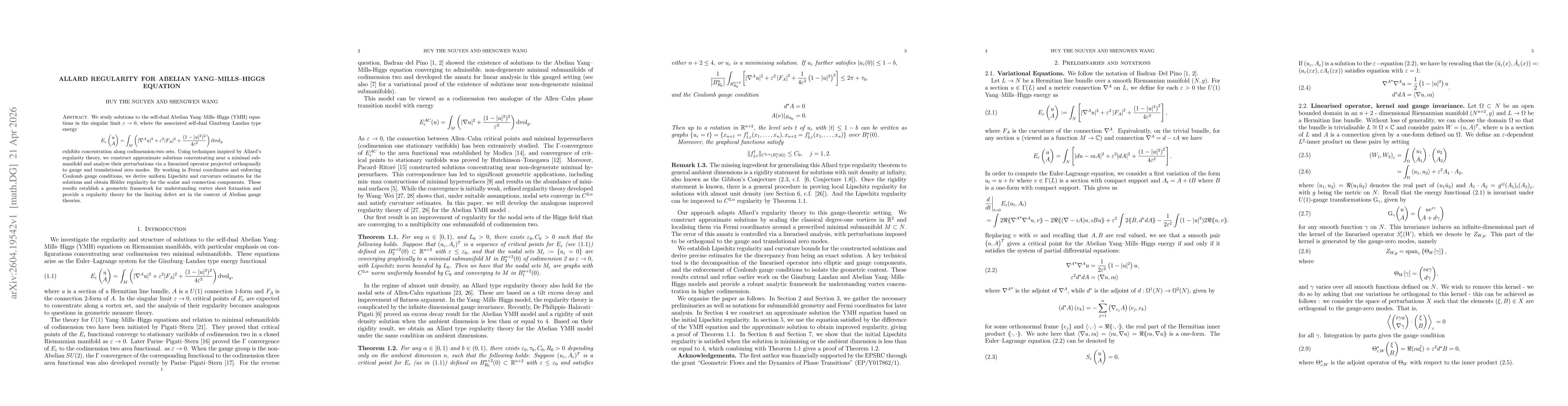 Thumbnail for Allard Regularity for Abelian Yang--Mills--Higgs Equation