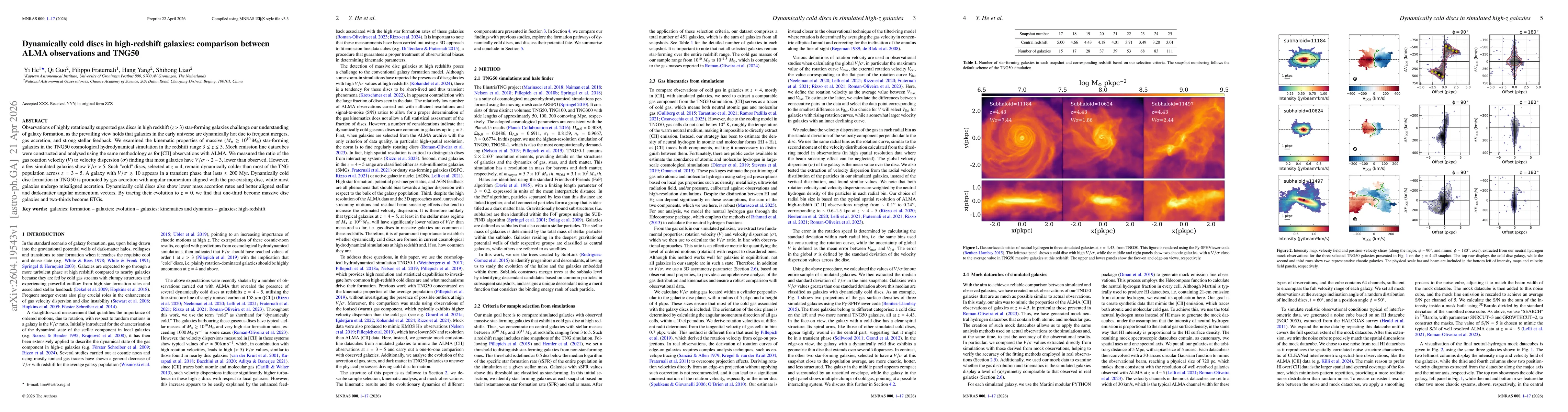 Thumbnail for Dynamically cold discs in high-redshift galaxies: comparison between ALMA observations and TNG50