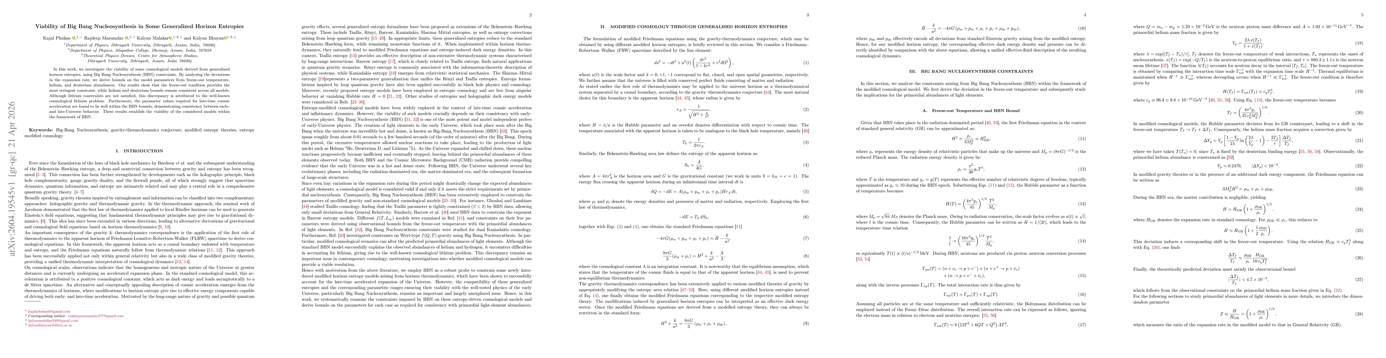 Thumbnail for Viability of Big Bang Nucleosynthesis in Some Generalized Horizon Entropies