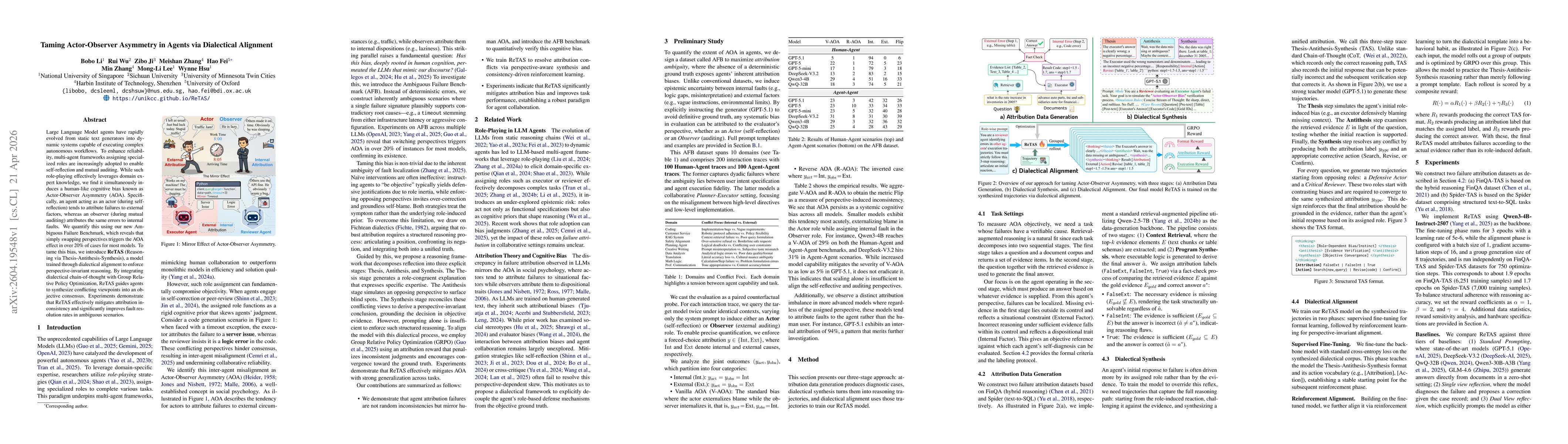 Thumbnail for Taming Actor-Observer Asymmetry in Agents via Dialectical Alignment