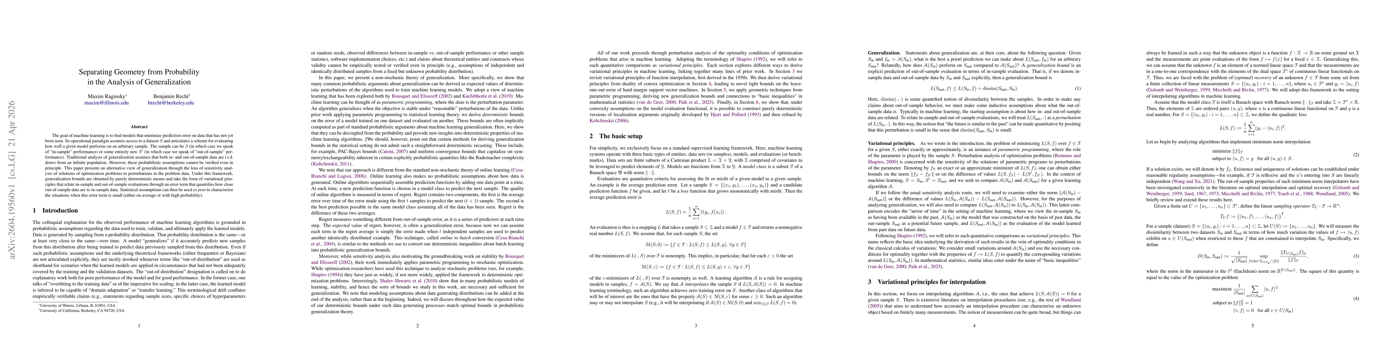 Thumbnail for Separating Geometry from Probability in the Analysis of Generalization