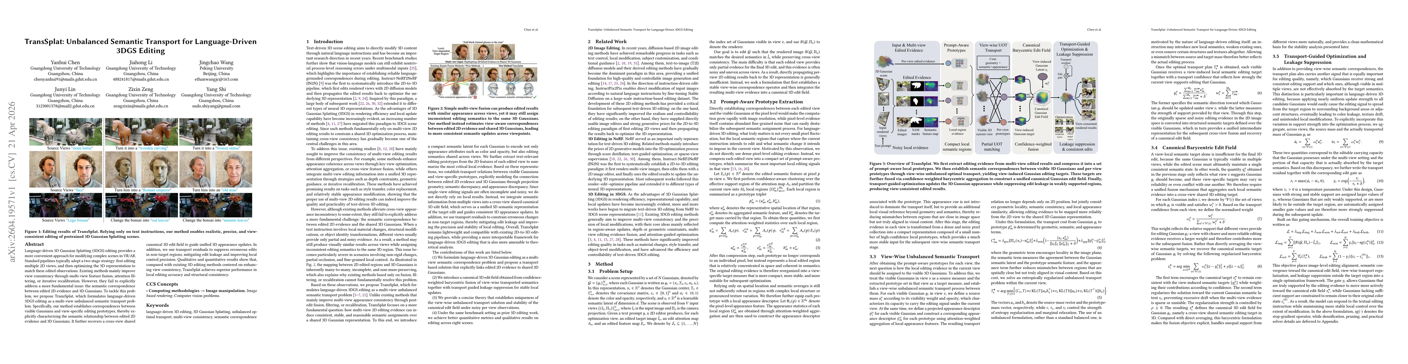 Thumbnail for TransSplat: Unbalanced Semantic Transport for Language-Driven 3DGS Editing