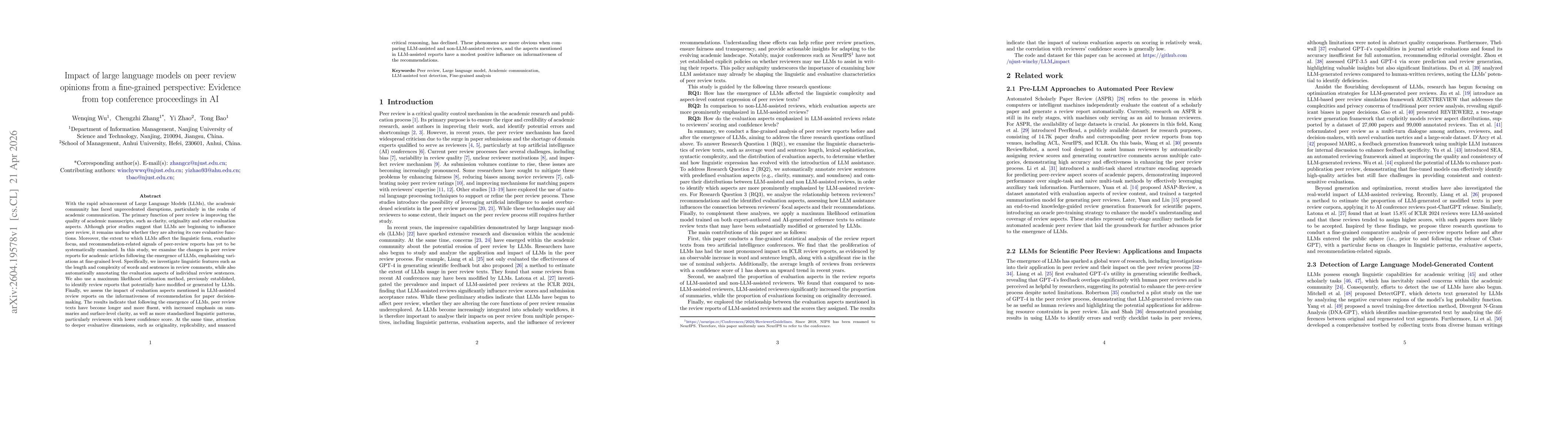 Thumbnail for Impact of large language models on peer review opinions from a fine-grained perspective: Evidence from top conference proceedings in AI