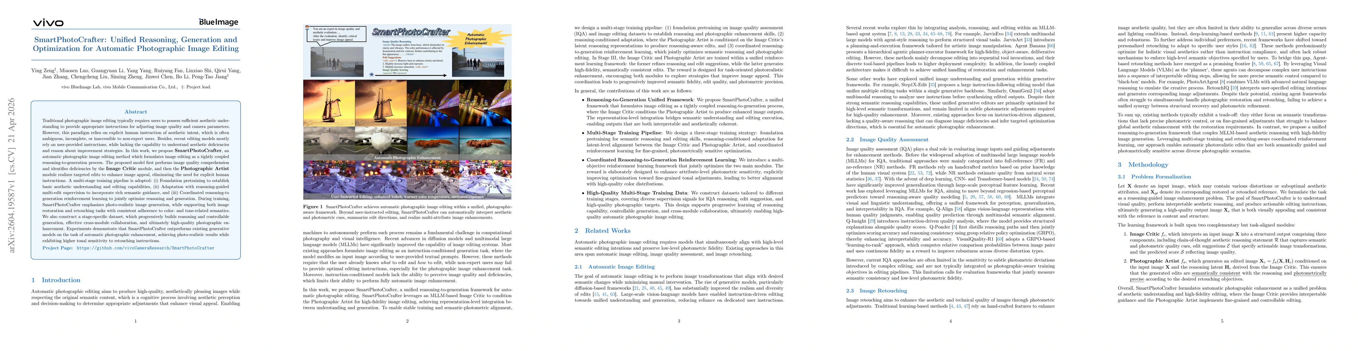 Thumbnail for SmartPhotoCrafter: Unified Reasoning, Generation and Optimization for Automatic Photographic Image Editing
