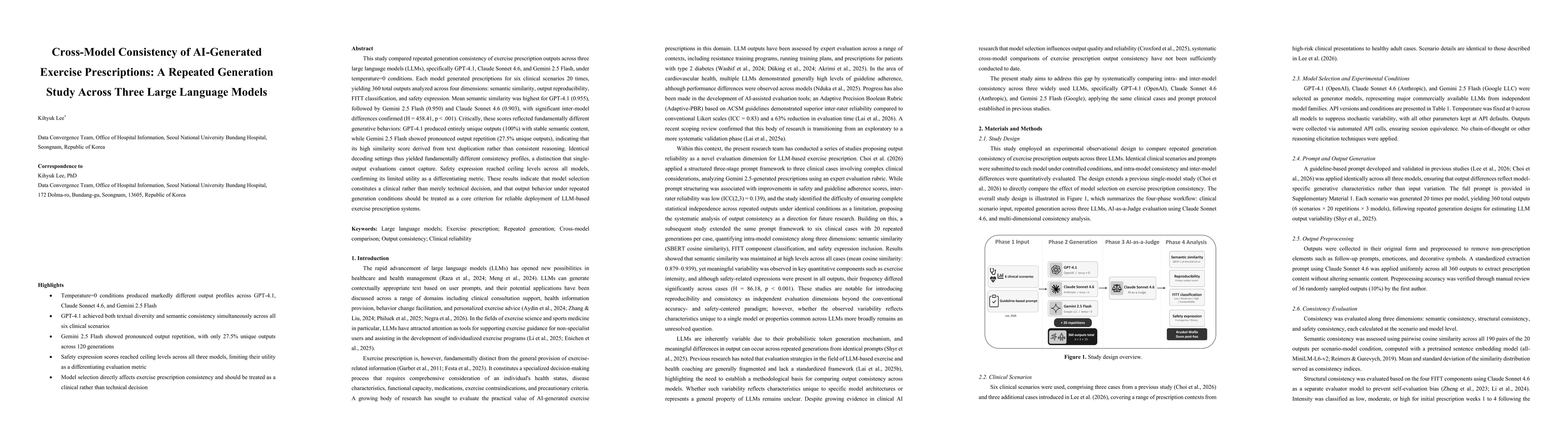 Thumbnail for Cross-Model Consistency of AI-Generated Exercise Prescriptions: A Repeated Generation Study Across Three Large Language Models
