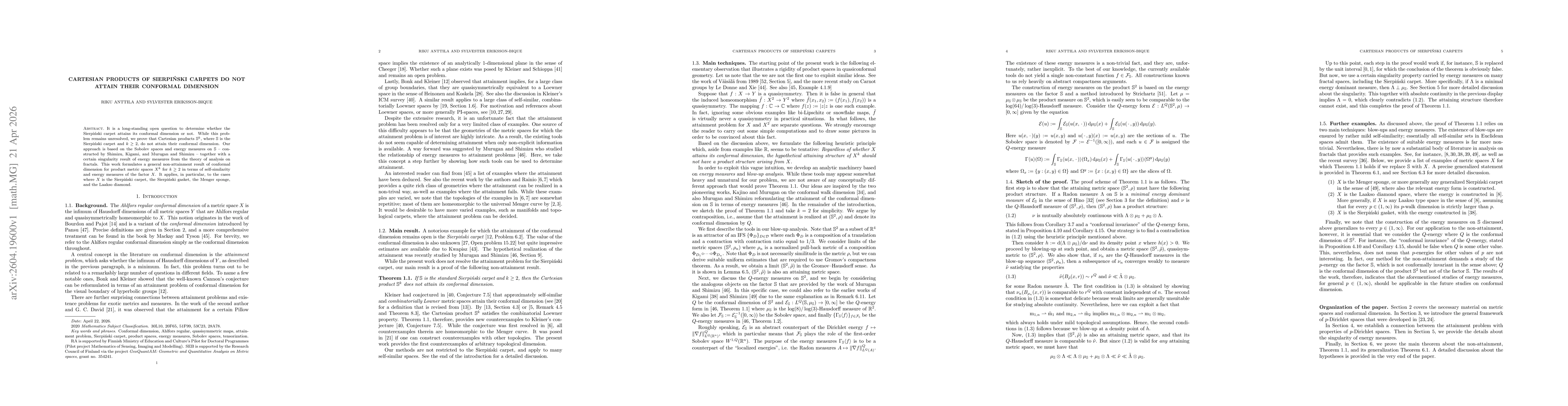 Thumbnail for Cartesian products of Sierpiński carpets do not attain their conformal dimension