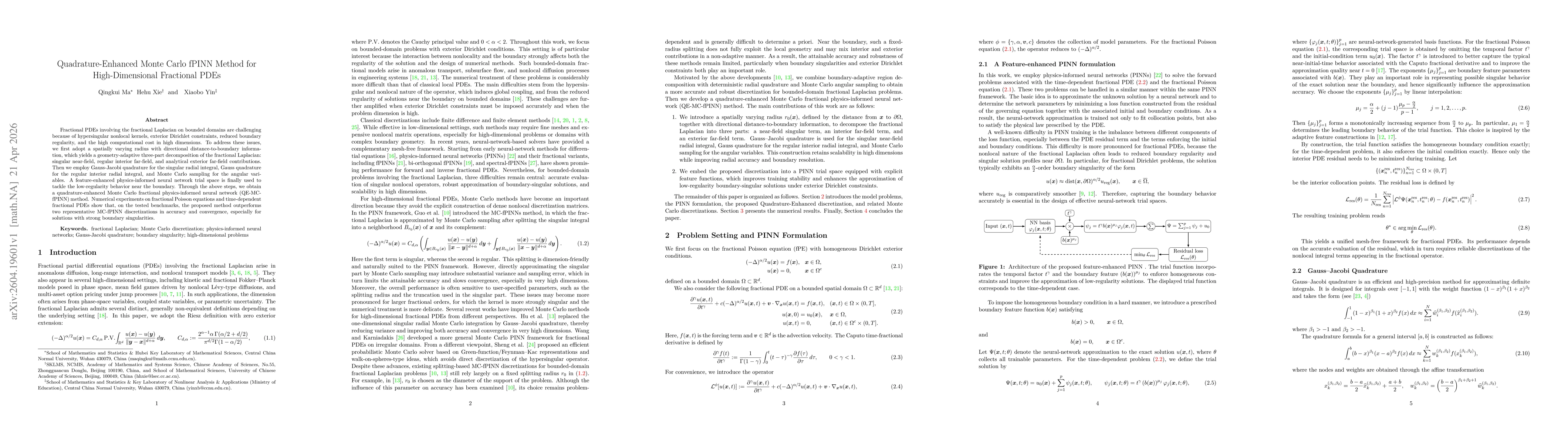Thumbnail for Quadrature-Enhanced Monte Carlo fPINN Method for High-Dimensional Fractional PDEs