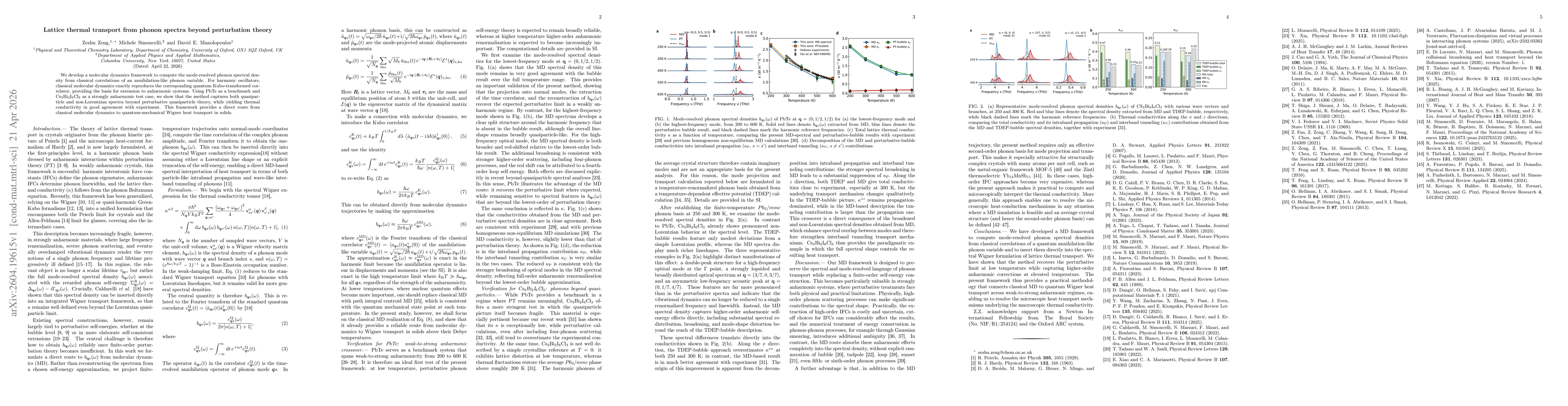 Thumbnail for Lattice thermal transport from phonon spectra beyond perturbation theory
