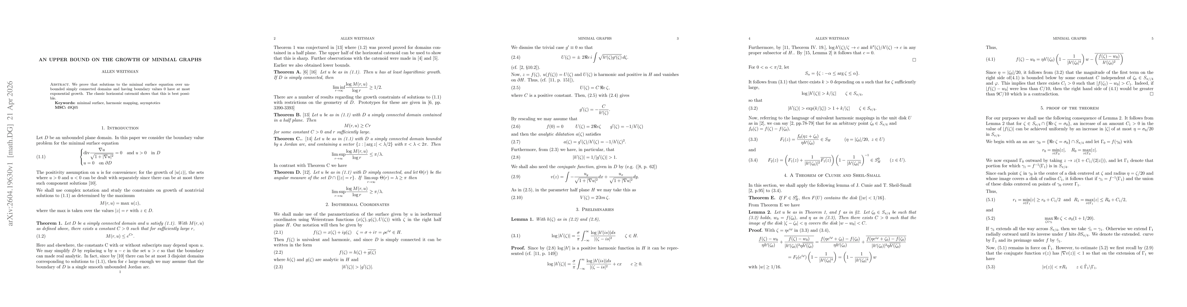 Thumbnail for An upper bound on the growth of minimal graphs