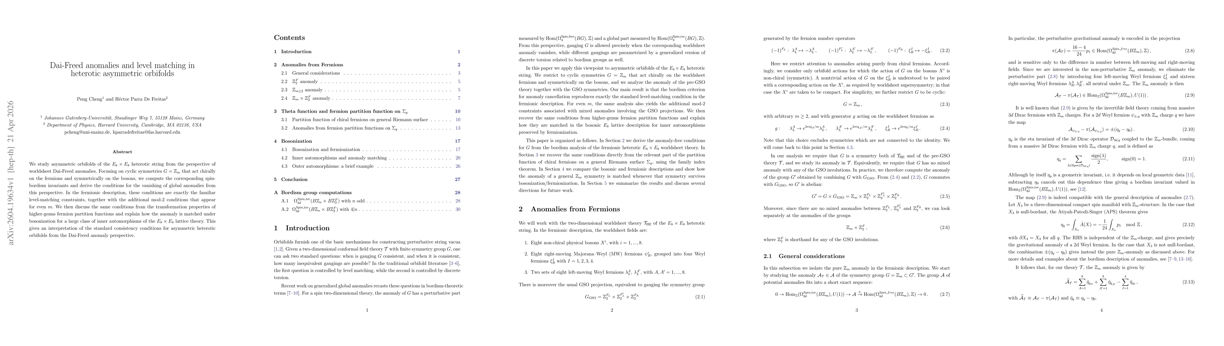 Thumbnail for Dai-Freed anomalies and level matching in heterotic asymmetric orbifolds
