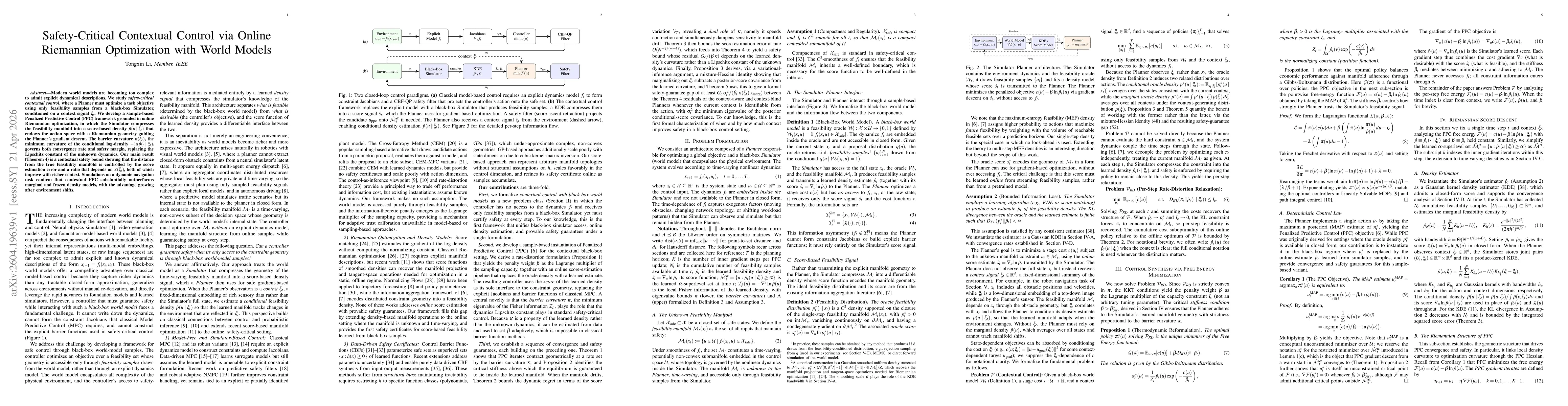 Thumbnail for Safety-Critical Contextual Control via Online Riemannian Optimization with World Models