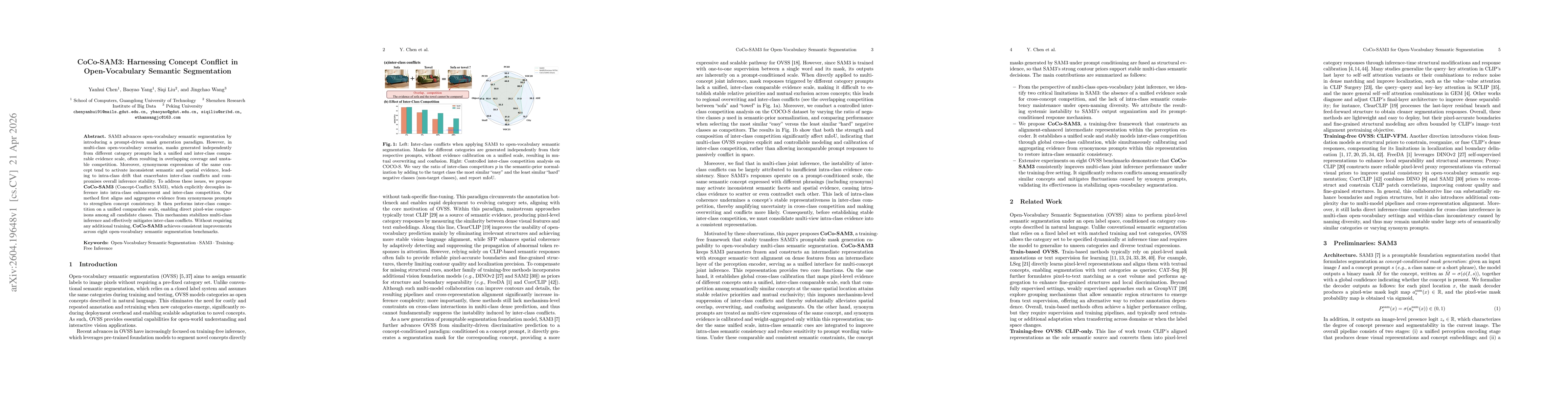 Thumbnail for CoCo-SAM3: Harnessing Concept Conflict in Open-Vocabulary Semantic Segmentation