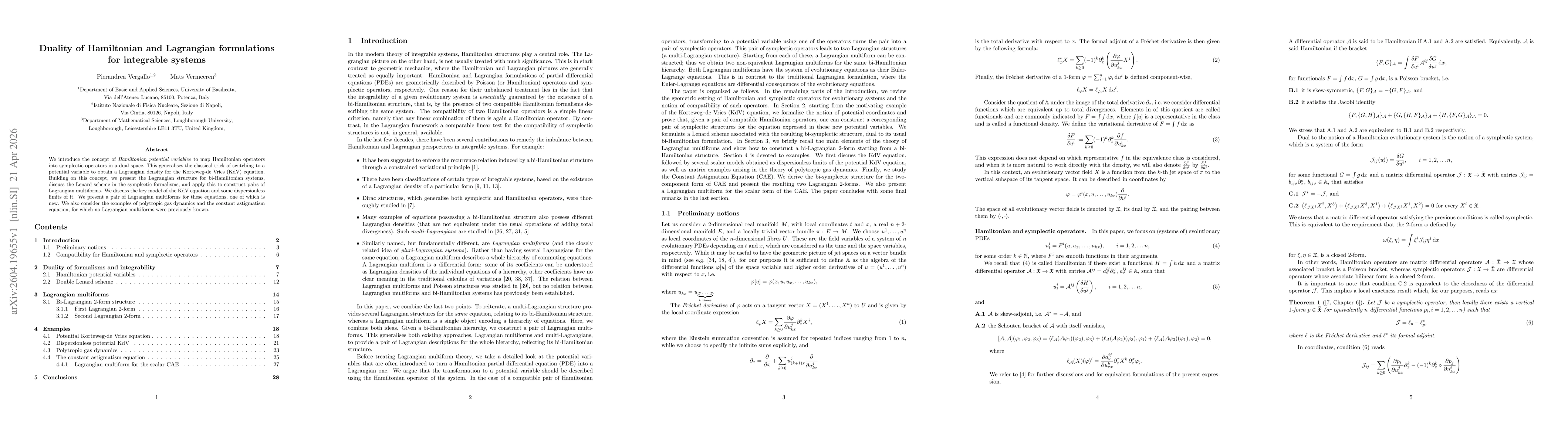 Thumbnail for Duality of Hamiltonian and Lagrangian formulations for integrable systems