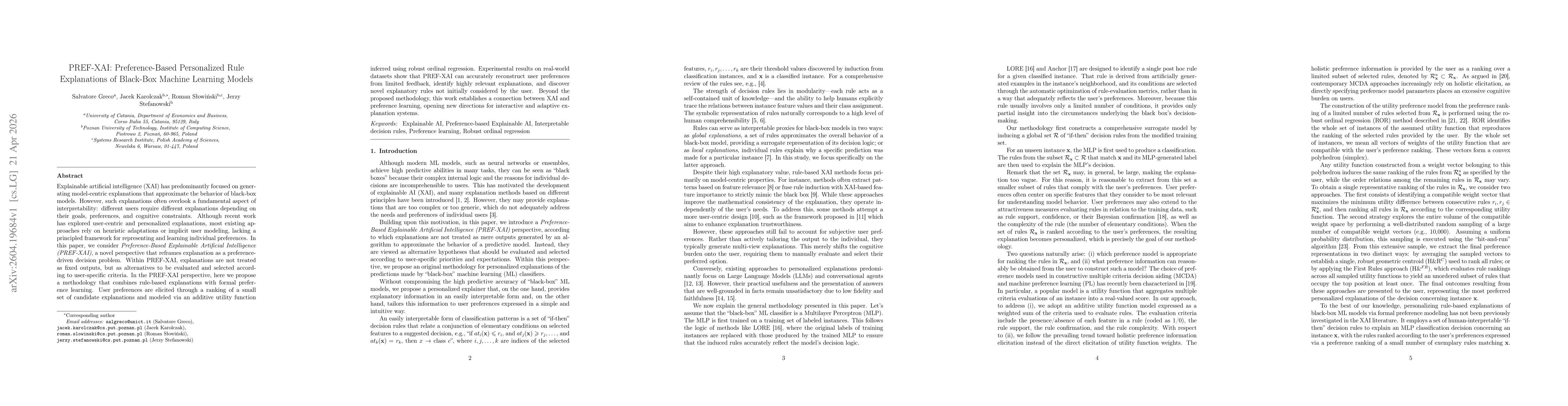 Thumbnail for PREF-XAI: Preference-Based Personalized Rule Explanations of Black-Box Machine Learning Models
