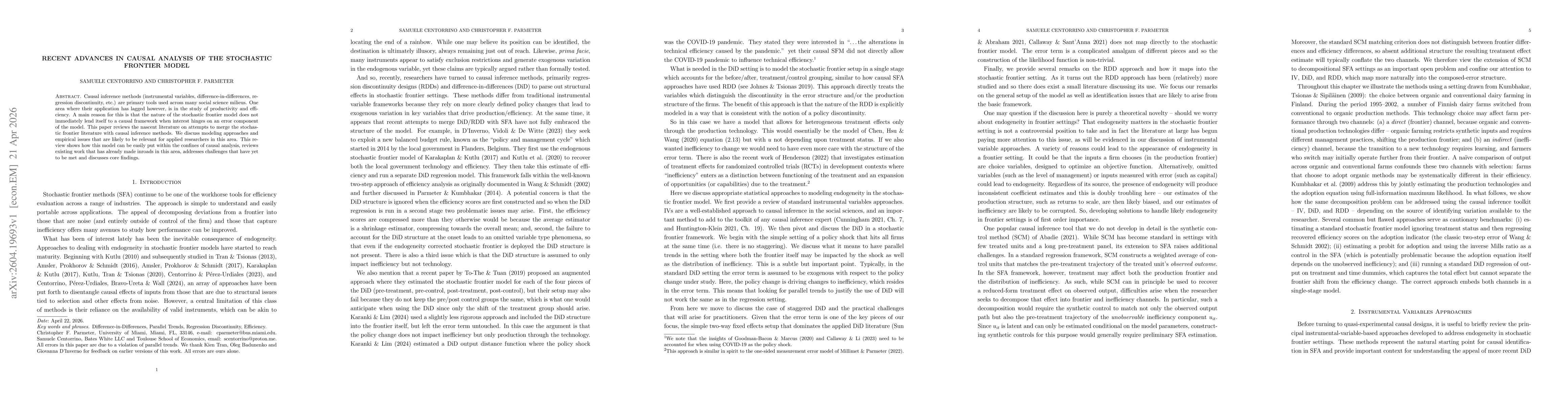 Thumbnail for Recent Advances in Causal Analysis of the Stochastic Frontier Model