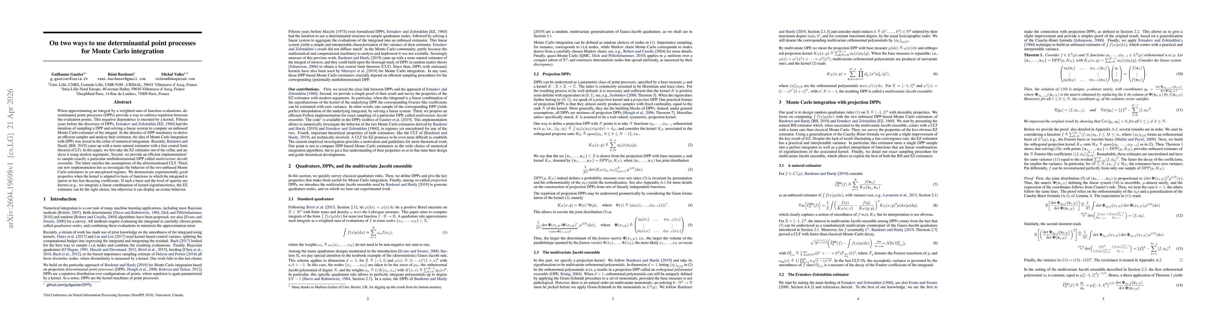 Thumbnail for On two ways to use determinantal point processes for Monte Carlo integration