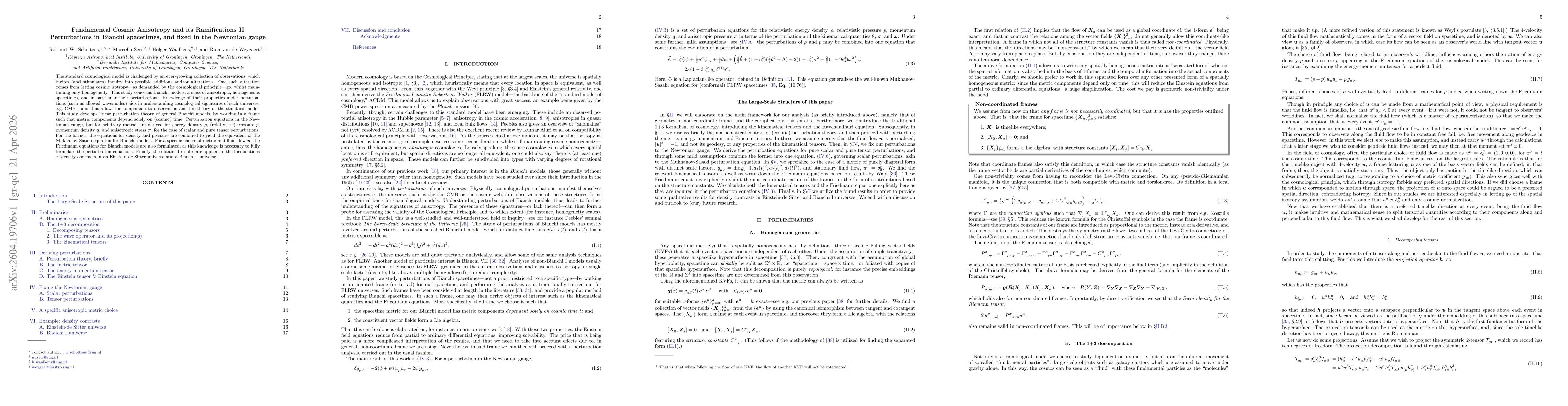 Thumbnail for Fundamental Cosmic Anisotropy and its Ramifications II: Perturbations in Bianchi spacetimes, and fixed in the Newtonian gauge