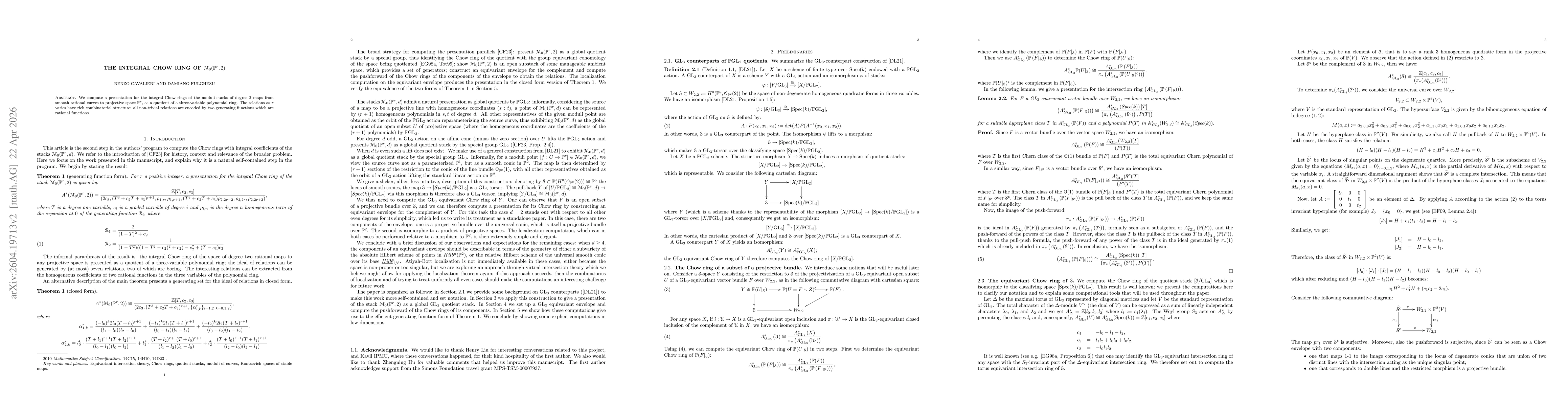 Thumbnail for The integral Chow ring of $\mathcal{M}_{0}(\mathbb{P}^r, 2)