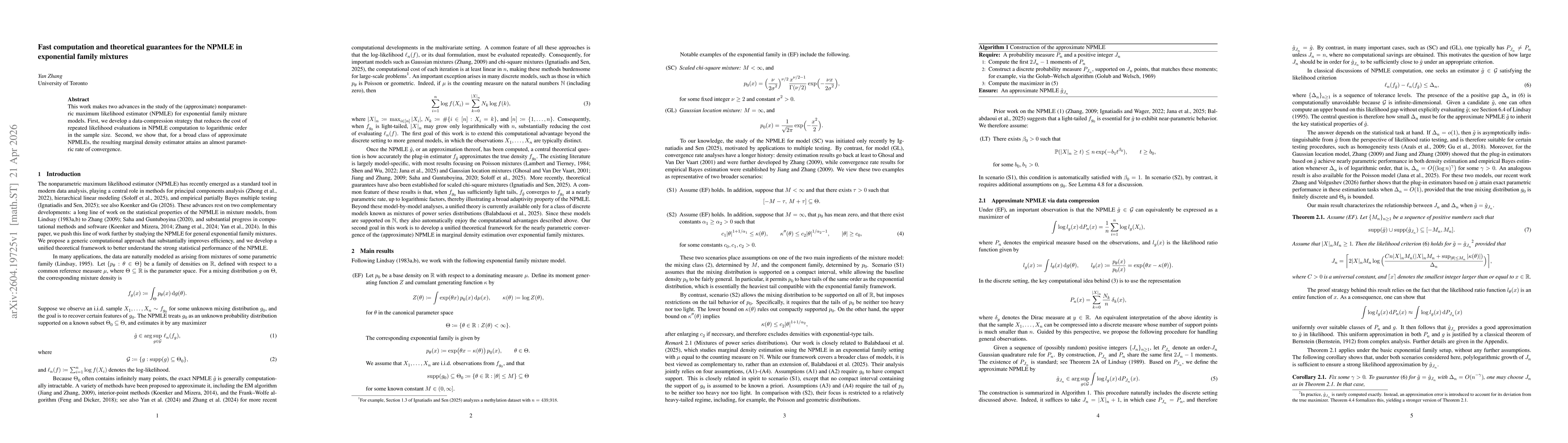Thumbnail for Fast computation and theoretical guarantees for the NPMLE in exponential family mixtures