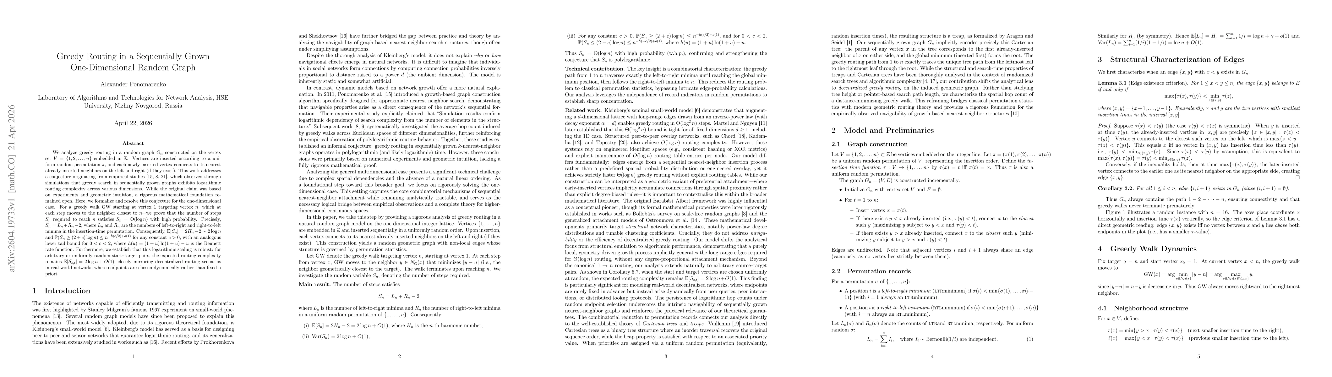 Thumbnail for Greedy Routing in a Sequentially Grown One-Dimensional Random Graph