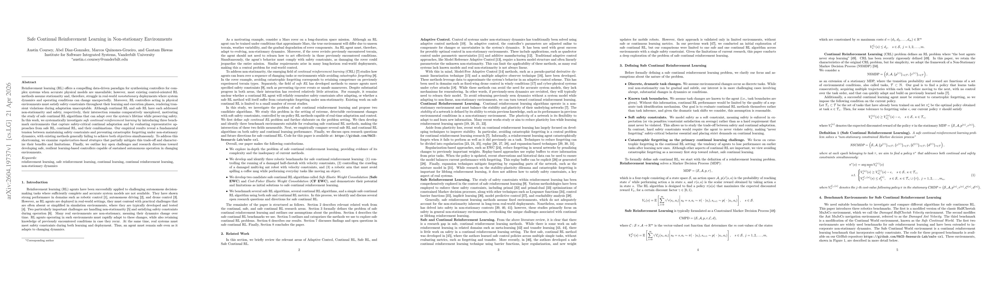 Thumbnail for Safe Continual Reinforcement Learning in Non-stationary Environments